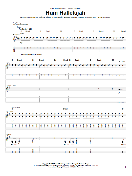 Download Fall Out Boy Hum Hallelujah Sheet Music and learn how to play Guitar Tab PDF digital score in minutes