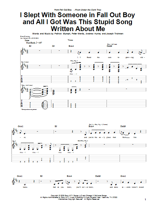 Download Fall Out Boy I Slept With Someone In Fall Out Boy And All I Got Was This Stupid Song Written Sheet Music and learn how to play Guitar Tab PDF digital score in minutes