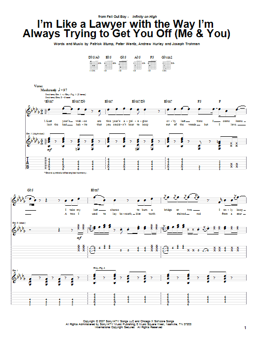 Download Fall Out Boy I'm Like A Lawyer With The Way I'm Always Trying To Get You Off (Me & You) Sheet Music and learn how to play Lyrics & Chords PDF digital score in minutes