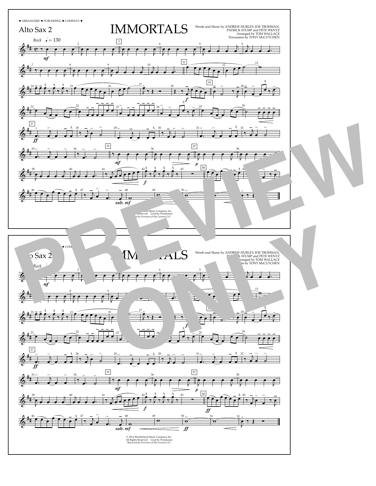 Download Fall Out Boy Immortals (from Big Hero 6) (arr. Tom Wallace) - Alto Sax 2 Sheet Music and learn how to play Marching Band PDF digital score in minutes