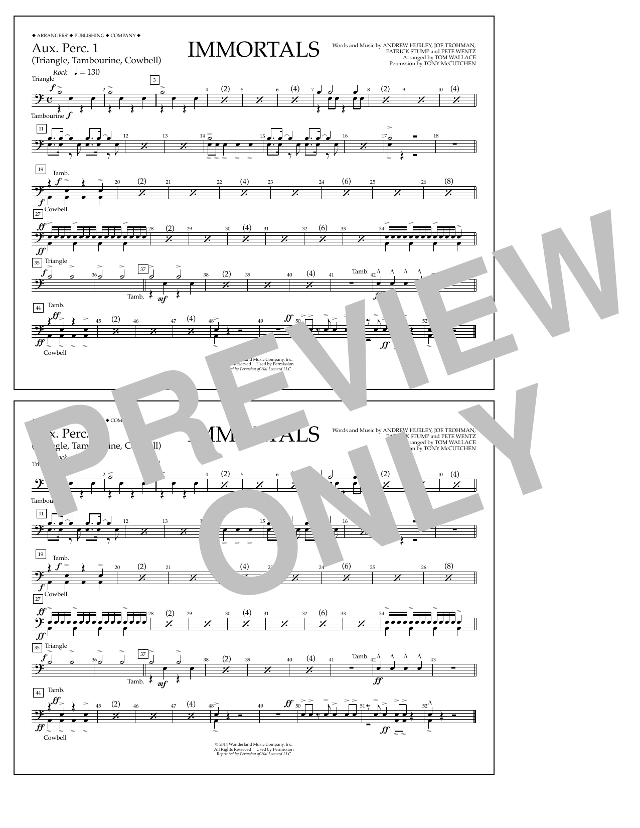 Download Fall Out Boy Immortals (from Big Hero 6) (arr. Tom Wallace) - Aux. Perc. 1 Sheet Music and learn how to play Marching Band PDF digital score in minutes