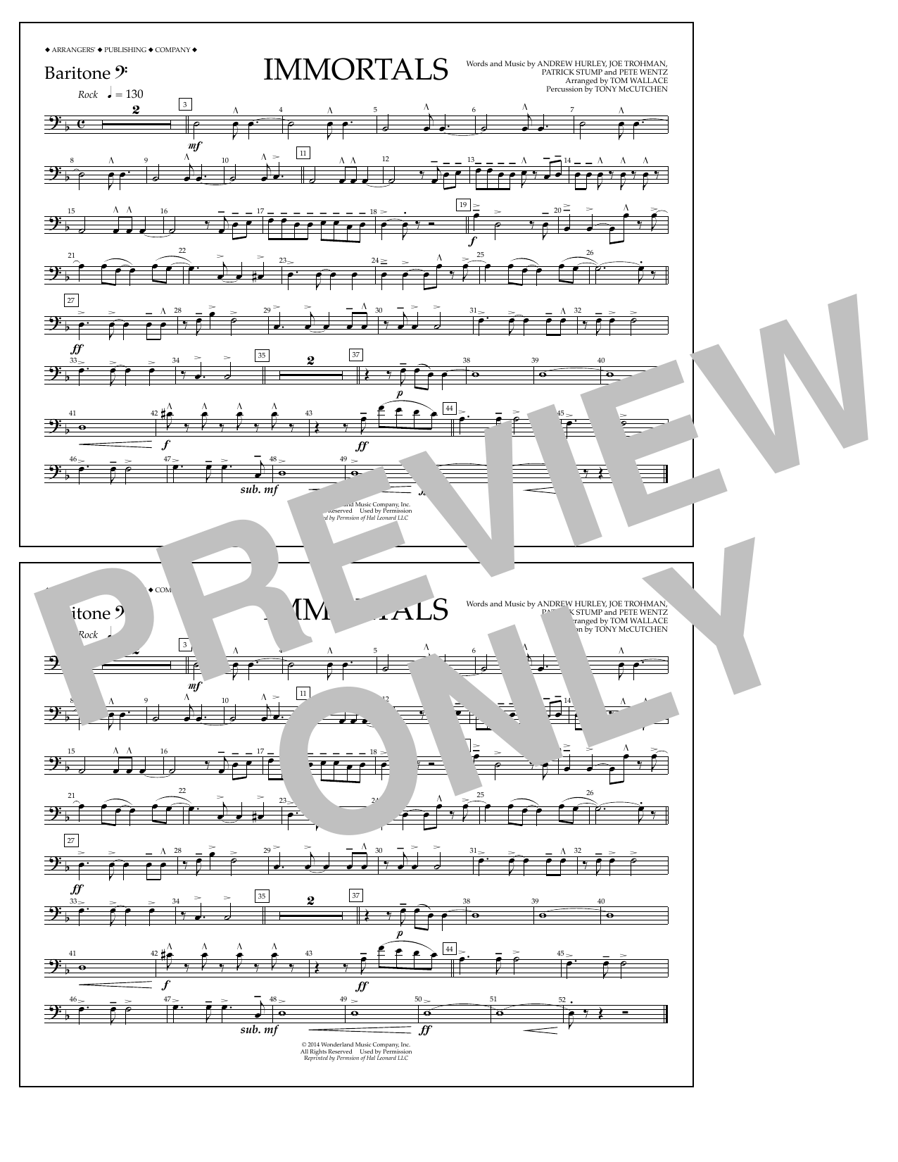Download Fall Out Boy Immortals (from Big Hero 6) (arr. Tom Wallace) - Baritone B.C. Sheet Music and learn how to play Marching Band PDF digital score in minutes