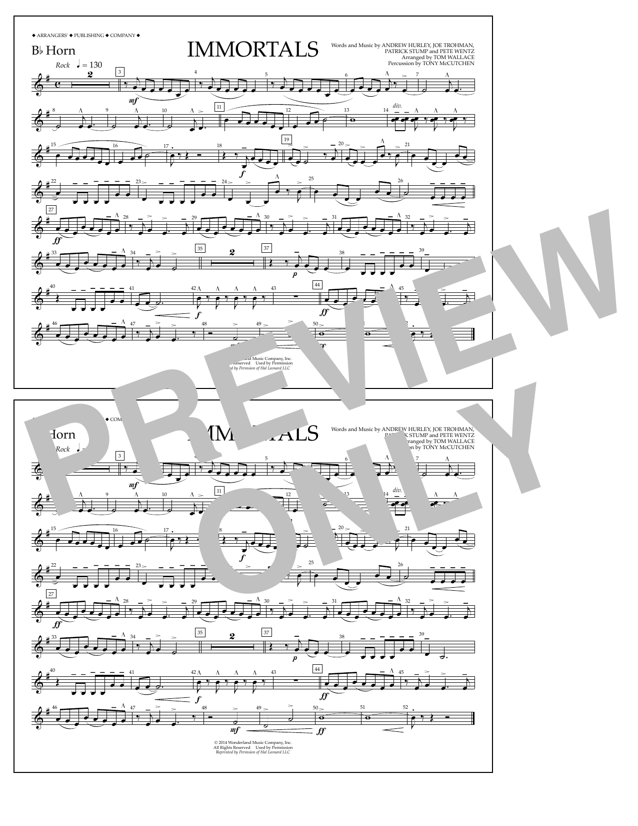 Download Fall Out Boy Immortals (from Big Hero 6) (arr. Tom Wallace) - Bb Horn Sheet Music and learn how to play Marching Band PDF digital score in minutes