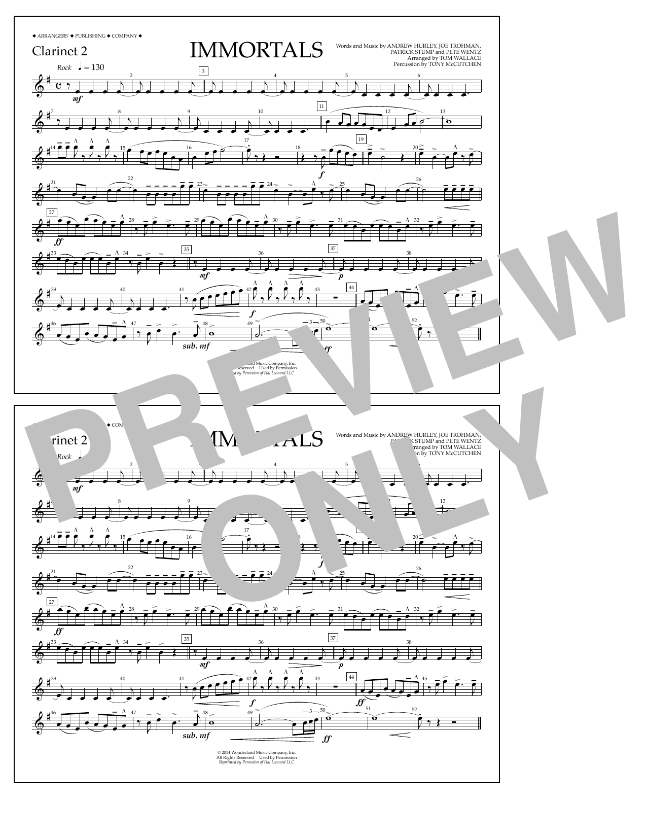 Download Fall Out Boy Immortals (from Big Hero 6) (arr. Tom Wallace) - Clarinet 2 Sheet Music and learn how to play Marching Band PDF digital score in minutes