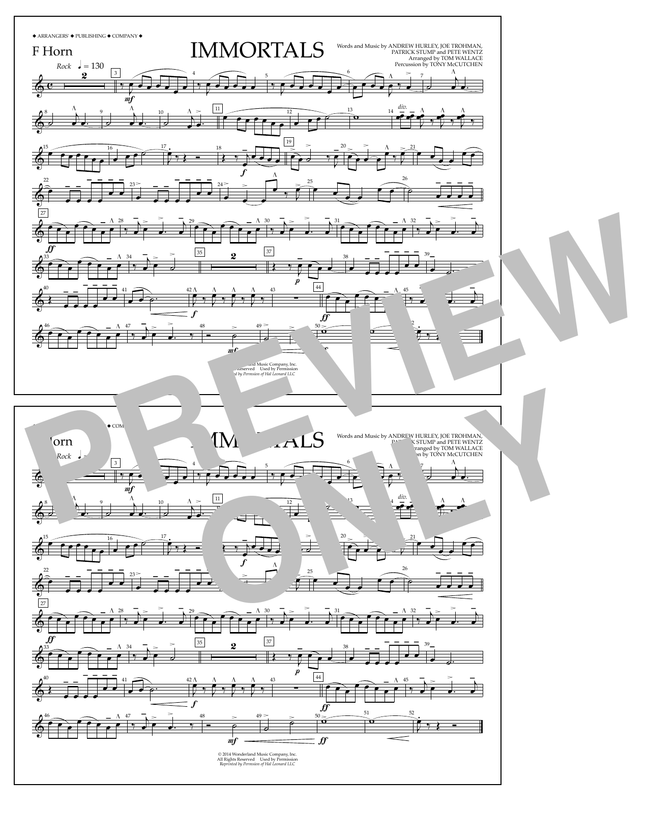 Download Fall Out Boy Immortals (from Big Hero 6) (arr. Tom Wallace) - F Horn Sheet Music and learn how to play Marching Band PDF digital score in minutes