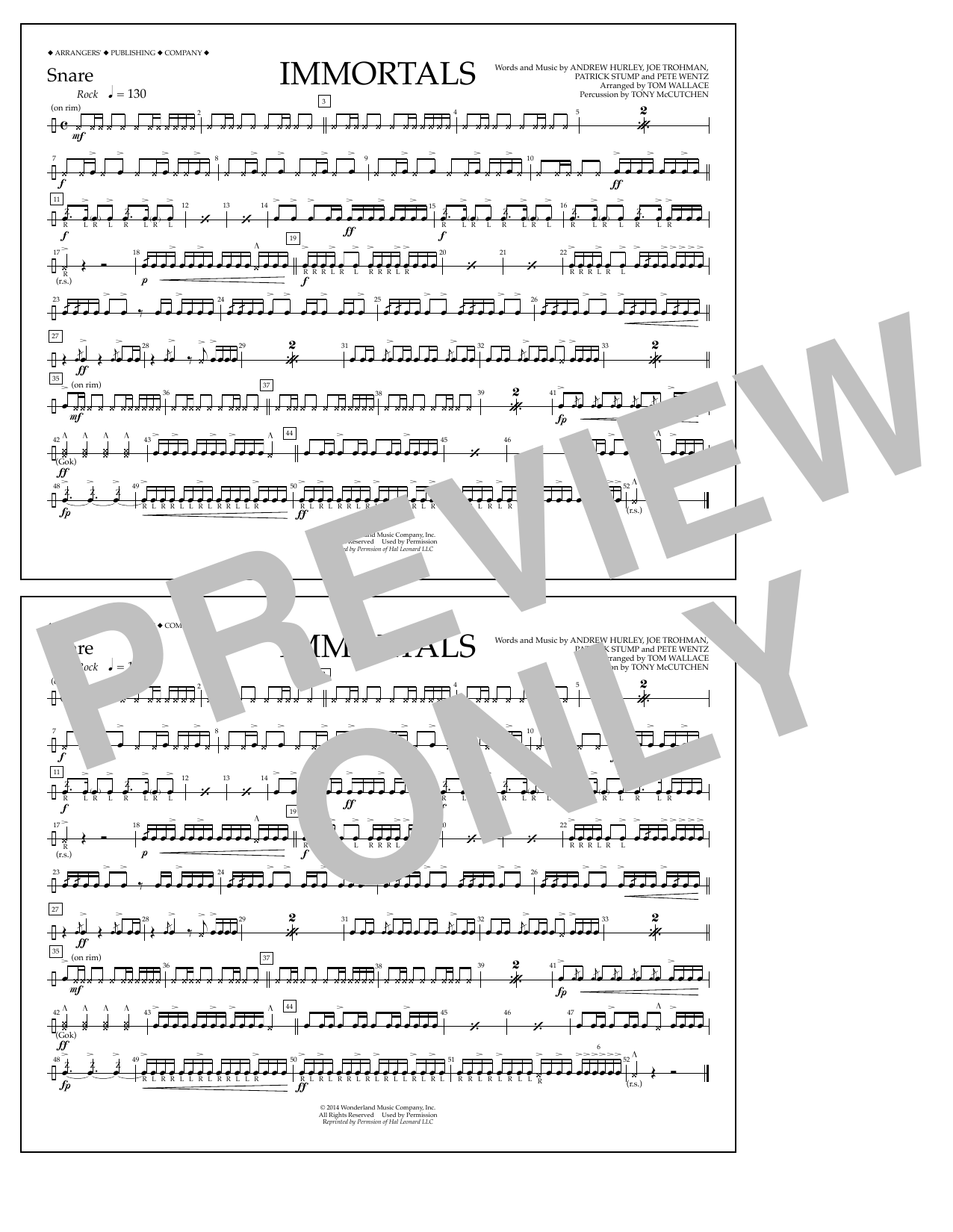 Download Fall Out Boy Immortals (from Big Hero 6) (arr. Tom Wallace) - Snare Sheet Music and learn how to play Marching Band PDF digital score in minutes