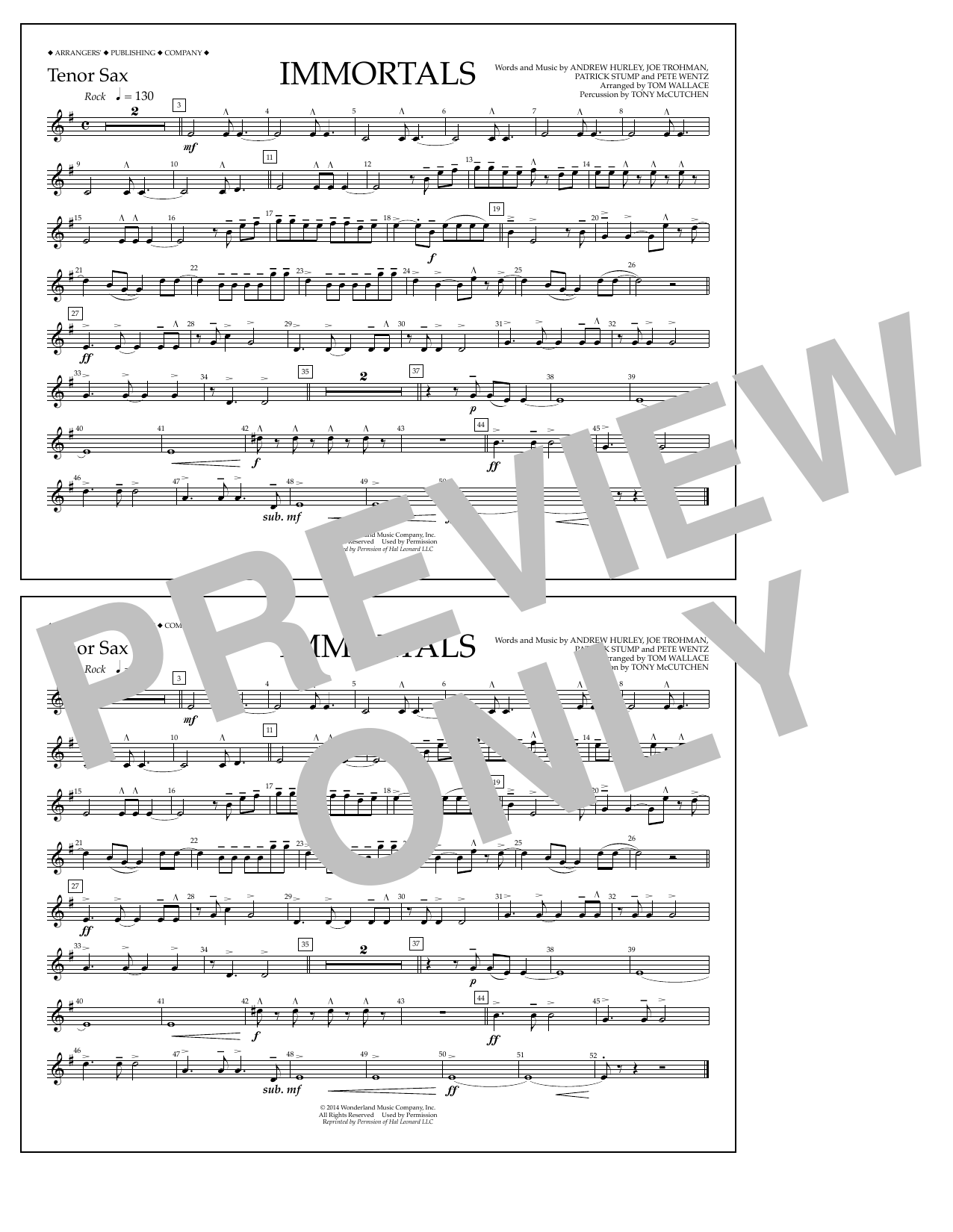 Download Fall Out Boy Immortals (from Big Hero 6) (arr. Tom Wallace) - Tenor Sax Sheet Music and learn how to play Marching Band PDF digital score in minutes