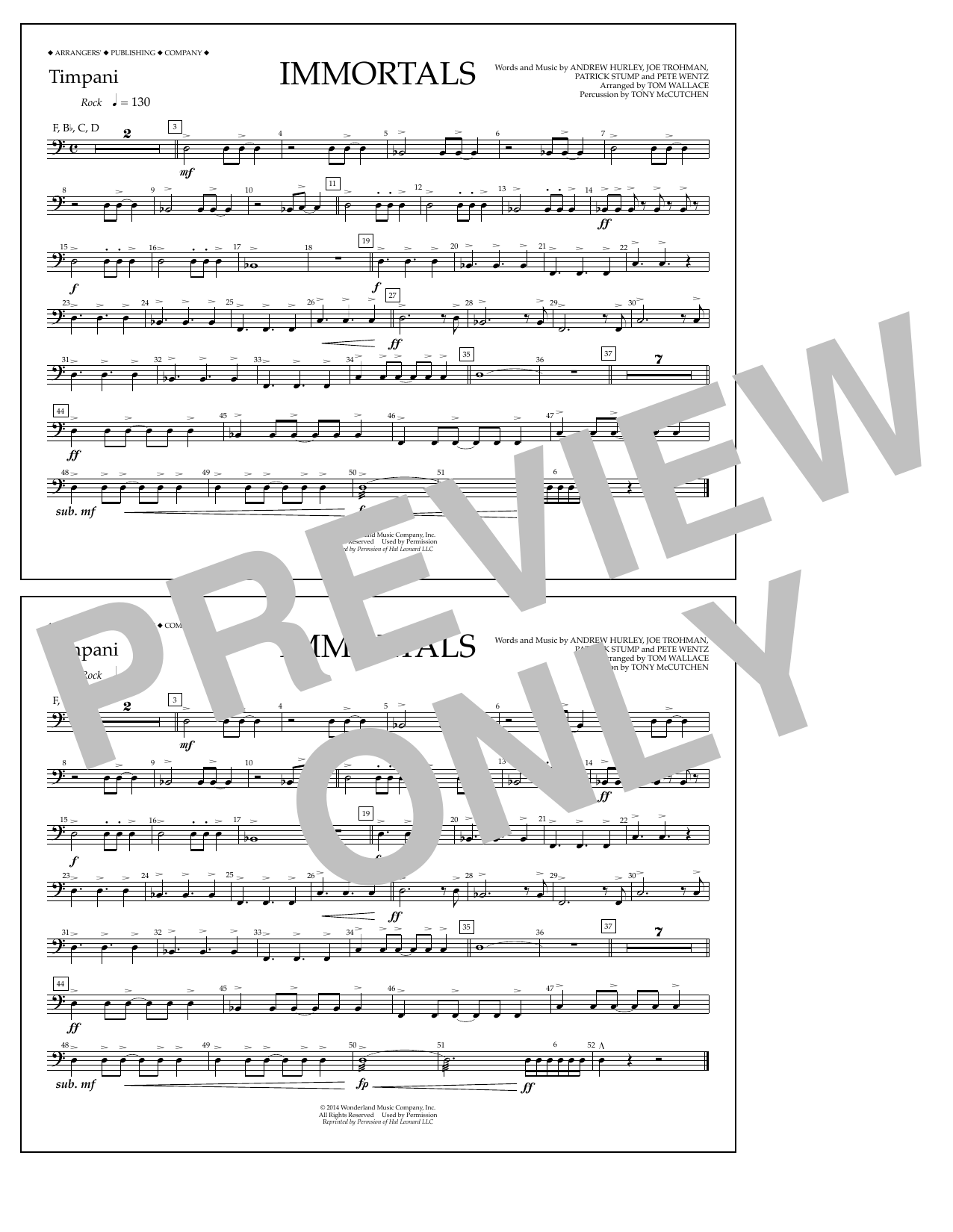 Download Fall Out Boy Immortals (from Big Hero 6) (arr. Tom Wallace) - Timpani Sheet Music and learn how to play Marching Band PDF digital score in minutes