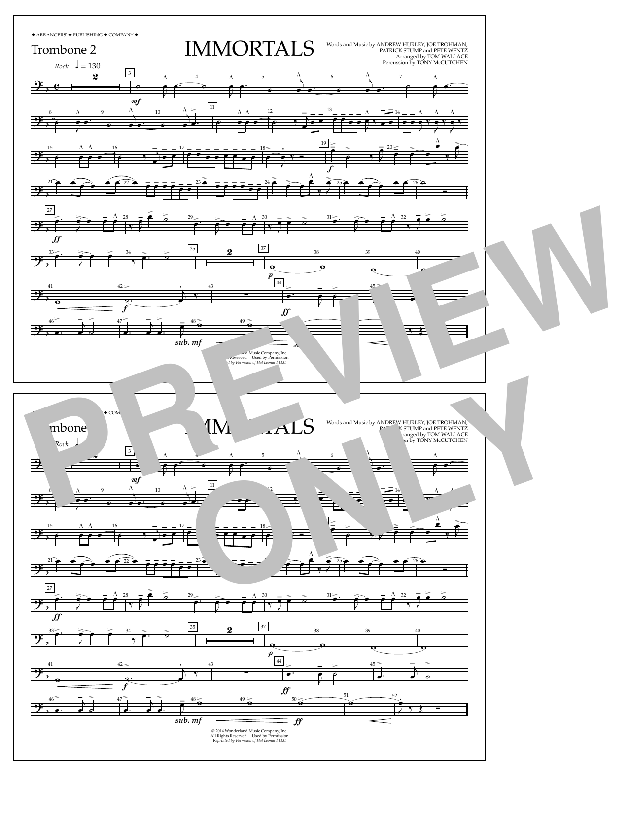 Download Fall Out Boy Immortals (from Big Hero 6) (arr. Tom Wallace) - Trombone 2 Sheet Music and learn how to play Marching Band PDF digital score in minutes