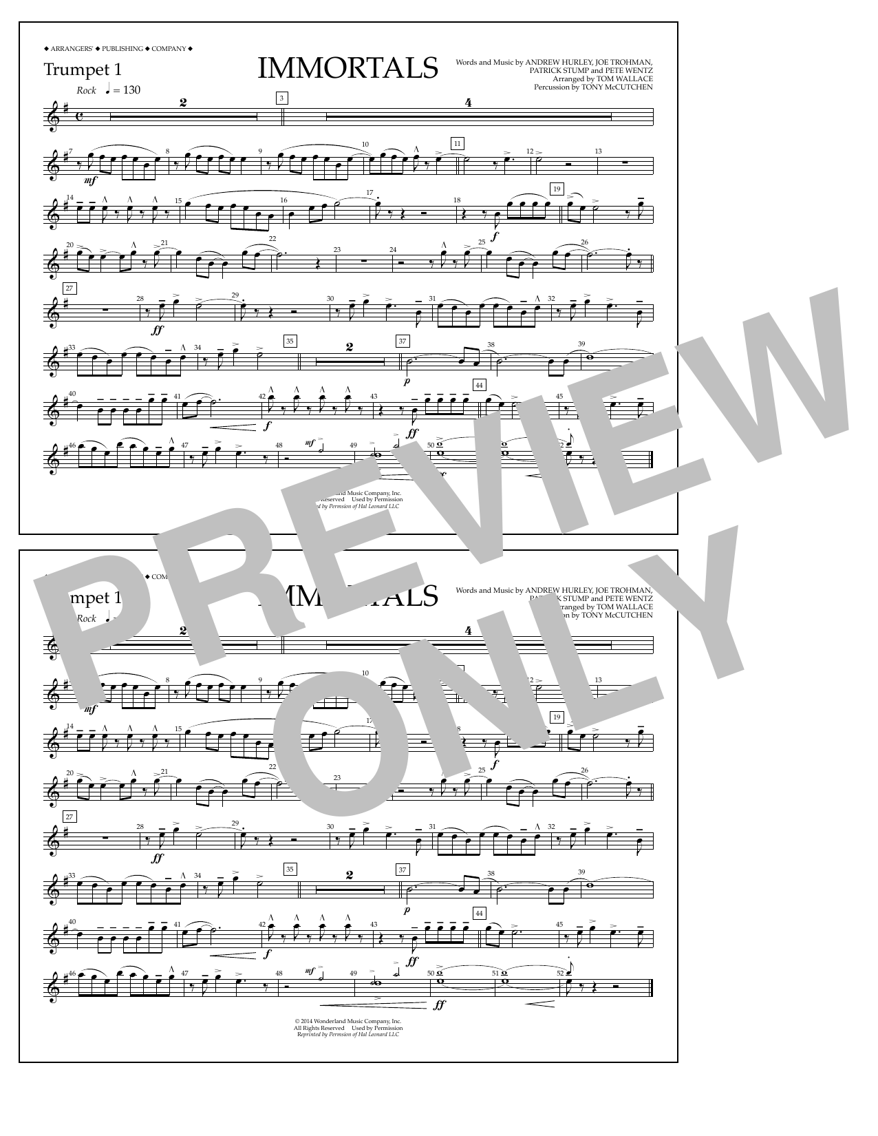 Download Fall Out Boy Immortals (from Big Hero 6) (arr. Tom Wallace) - Trumpet 1 Sheet Music and learn how to play Marching Band PDF digital score in minutes