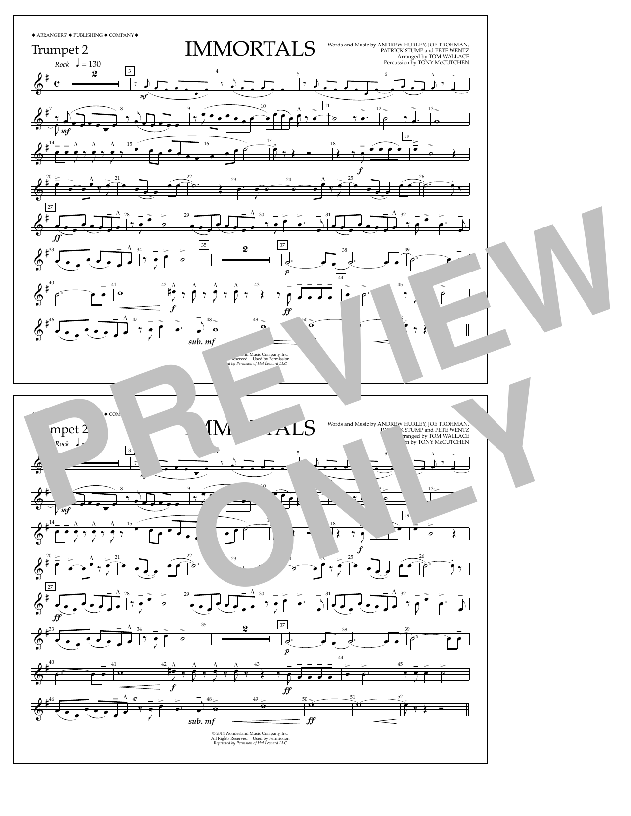 Download Fall Out Boy Immortals (from Big Hero 6) (arr. Tom Wallace) - Trumpet 2 Sheet Music and learn how to play Marching Band PDF digital score in minutes