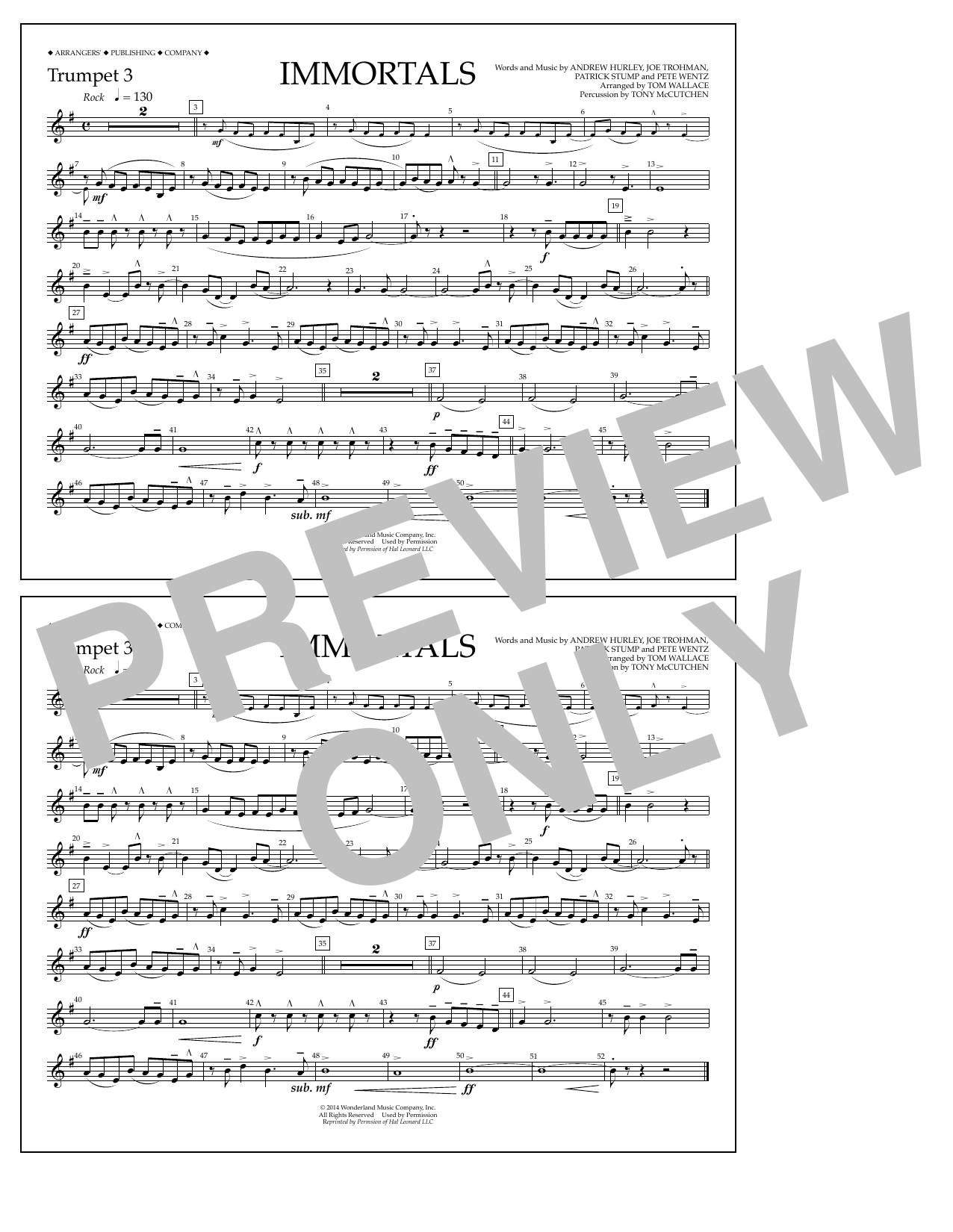 Download Fall Out Boy Immortals (from Big Hero 6) (arr. Tom Wallace) - Trumpet 3 Sheet Music and learn how to play Marching Band PDF digital score in minutes