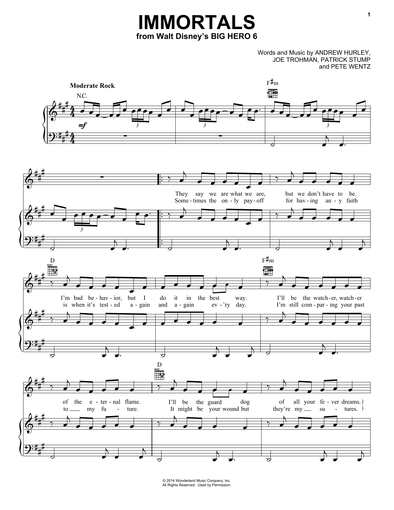 Download Fall Out Boy Immortals Sheet Music and learn how to play Piano, Vocal & Guitar (Right-Hand Melody) PDF digital score in minutes