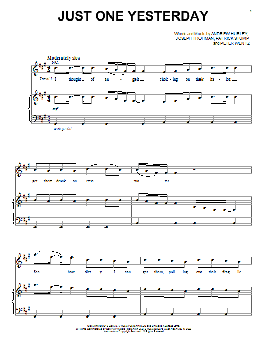 Download Fall Out Boy Just One Yesterday Sheet Music and learn how to play Piano, Vocal & Guitar (Right-Hand Melody) PDF digital score in minutes