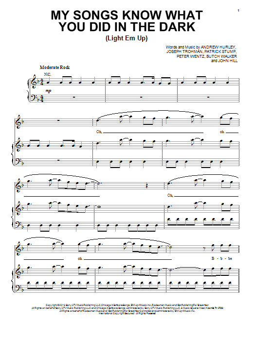 Download Fall Out Boy My Songs Know What You Did In The Dark (Light Em Up) Sheet Music and learn how to play Drums Transcription PDF digital score in minutes