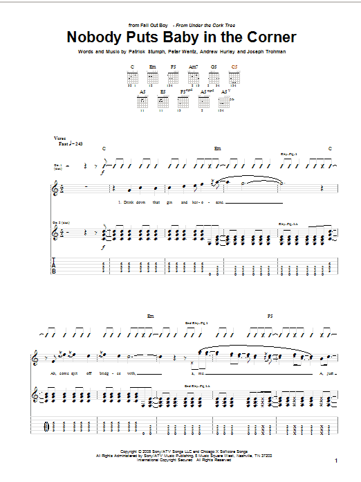 Download Fall Out Boy Nobody Puts Baby In The Corner Sheet Music and learn how to play Guitar Tab PDF digital score in minutes