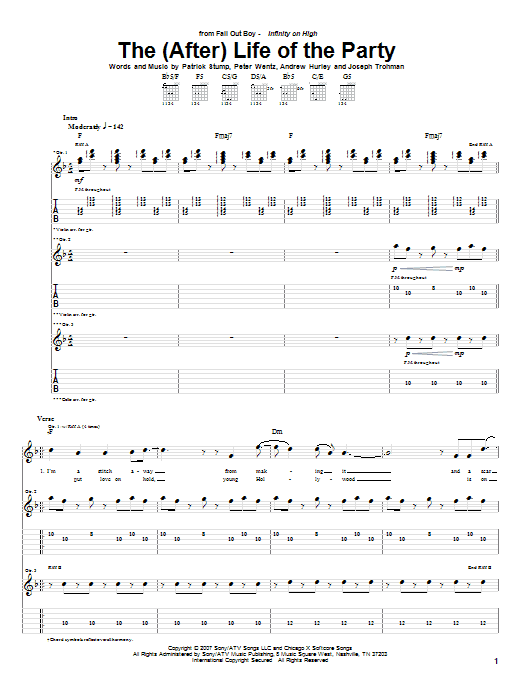 Download Fall Out Boy The (After) Life Of The Party Sheet Music and learn how to play Guitar Tab PDF digital score in minutes
