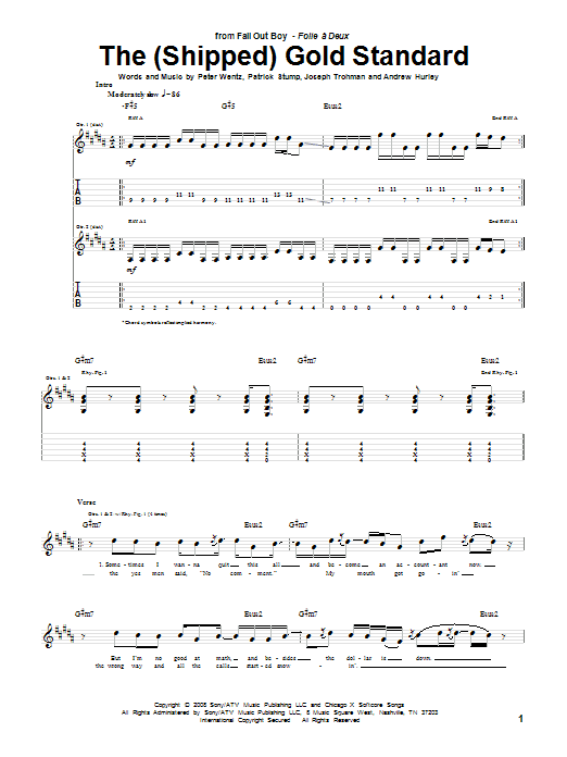 Download Fall Out Boy The (Shipped) Gold Standard Sheet Music and learn how to play Guitar Tab PDF digital score in minutes