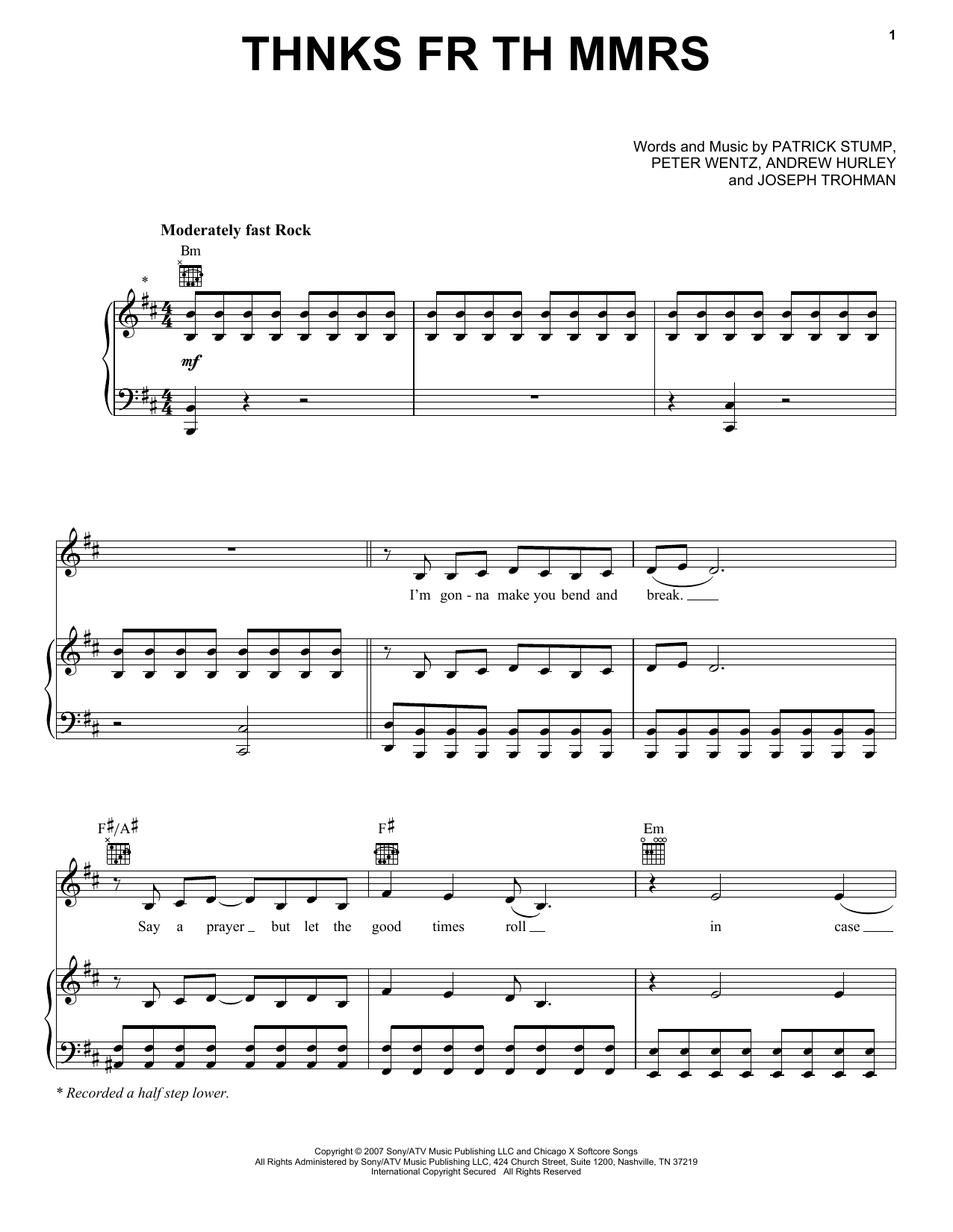 Download Fall Out Boy Thnks Fr Th Mmrs Sheet Music and learn how to play Guitar Tab PDF digital score in minutes