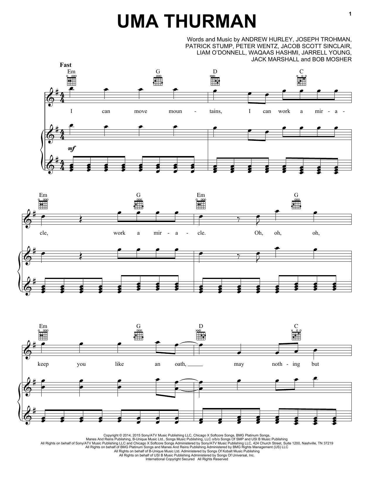 Download Fall Out Boy Uma Thurman Sheet Music and learn how to play Guitar Lead Sheet PDF digital score in minutes