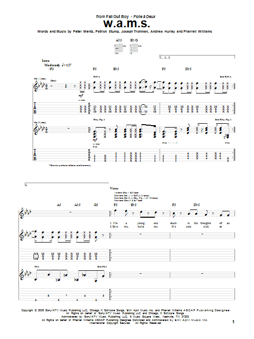 Download Fall Out Boy W.A.M.S. Sheet Music and learn how to play Guitar Tab PDF digital score in minutes