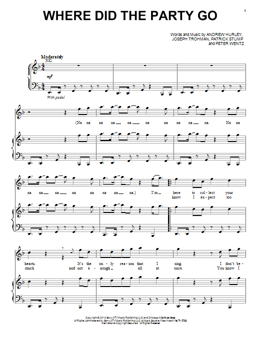 Download Fall Out Boy Where Did The Party Go Sheet Music and learn how to play Piano, Vocal & Guitar (Right-Hand Melody) PDF digital score in minutes