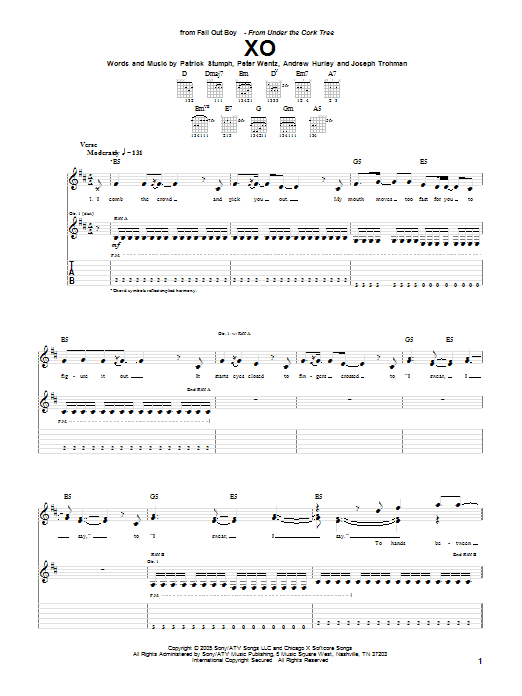 Download Fall Out Boy XO Sheet Music and learn how to play Guitar Tab PDF digital score in minutes