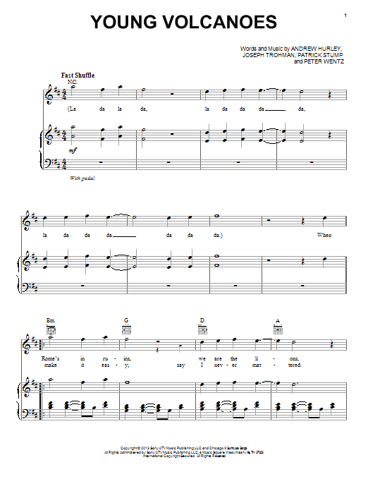 Download Fall Out Boy Young Volcanoes Sheet Music and learn how to play Piano, Vocal & Guitar (Right-Hand Melody) PDF digital score in minutes