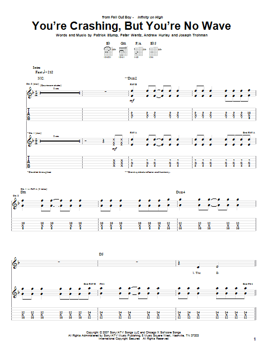 Download Fall Out Boy You're Crashing, But You're No Wave Sheet Music and learn how to play Guitar Tab PDF digital score in minutes