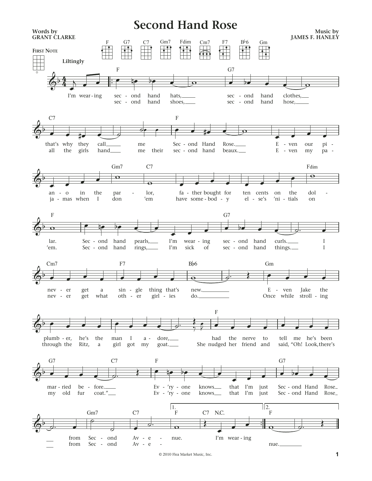 Download Fannie Brice Second Hand Rose Sheet Music and learn how to play Ukulele PDF digital score in minutes