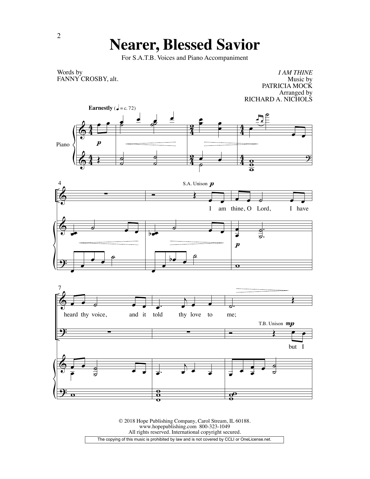 Download Fanny Crosby Nearer, Blessed Savior Sheet Music and learn how to play SATB Choir PDF digital score in minutes