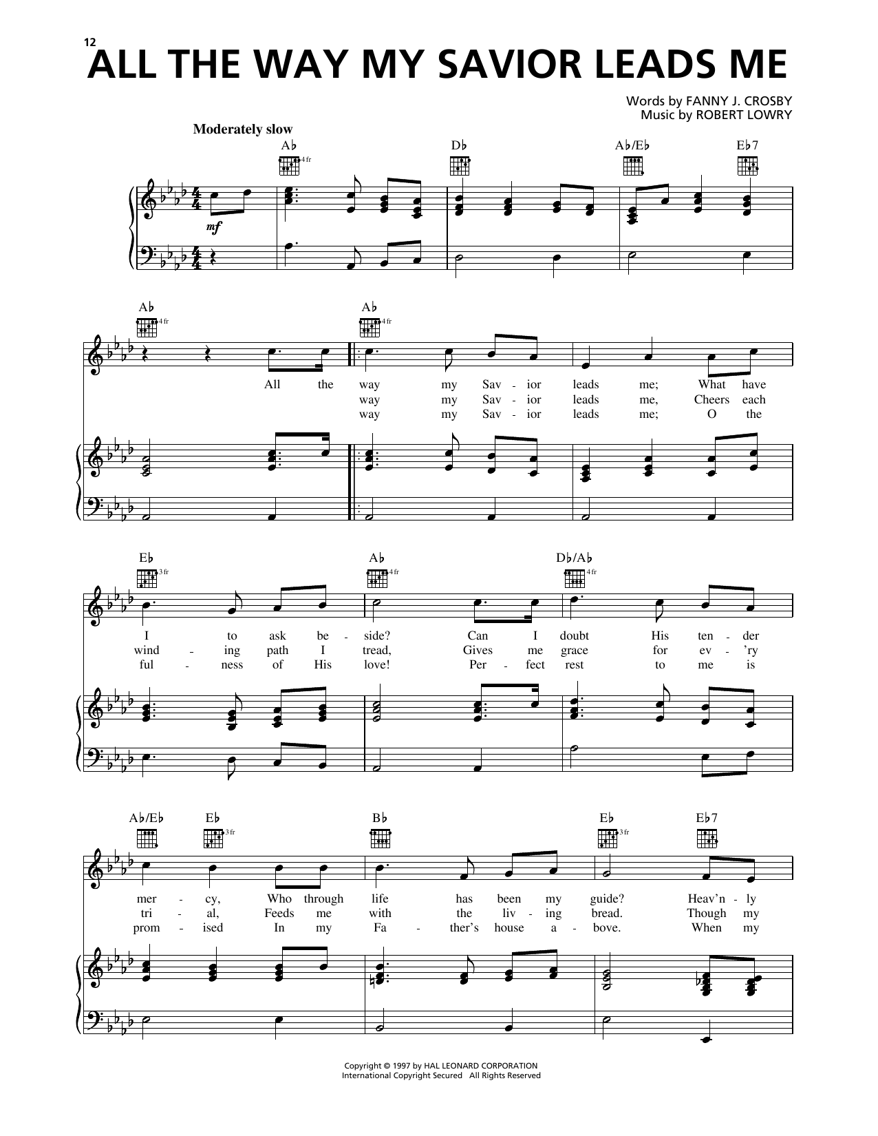 Download Fanny J. Crosby All The Way My Savior Leads Me Sheet Music and learn how to play Piano, Vocal & Guitar Chords (Right-Hand Melody) PDF digital score in minutes