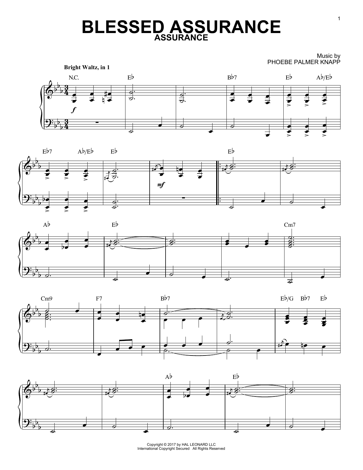 Download Fanny J. Crosby Blessed Assurance Sheet Music and learn how to play Piano PDF digital score in minutes