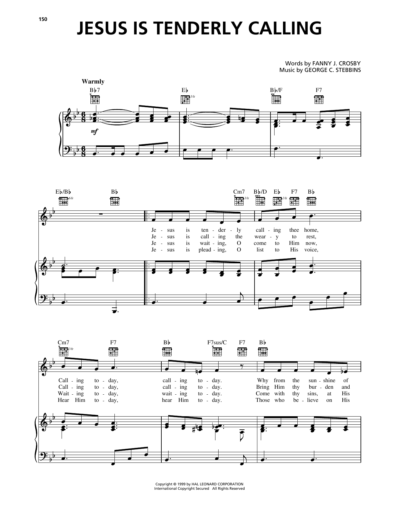 Download Fanny J. Crosby Jesus Is Tenderly Calling Sheet Music and learn how to play Piano, Vocal & Guitar Chords (Right-Hand Melody) PDF digital score in minutes