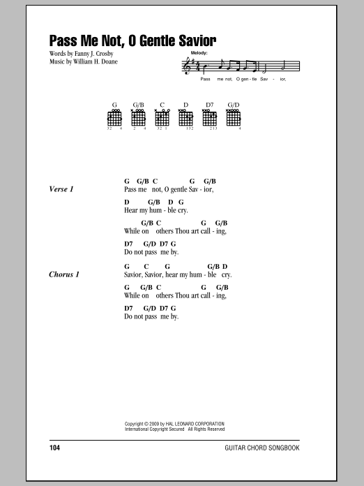 Download Fanny J. Crosby Pass Me Not, O Gentle Savior Sheet Music and learn how to play Lyrics & Chords PDF digital score in minutes