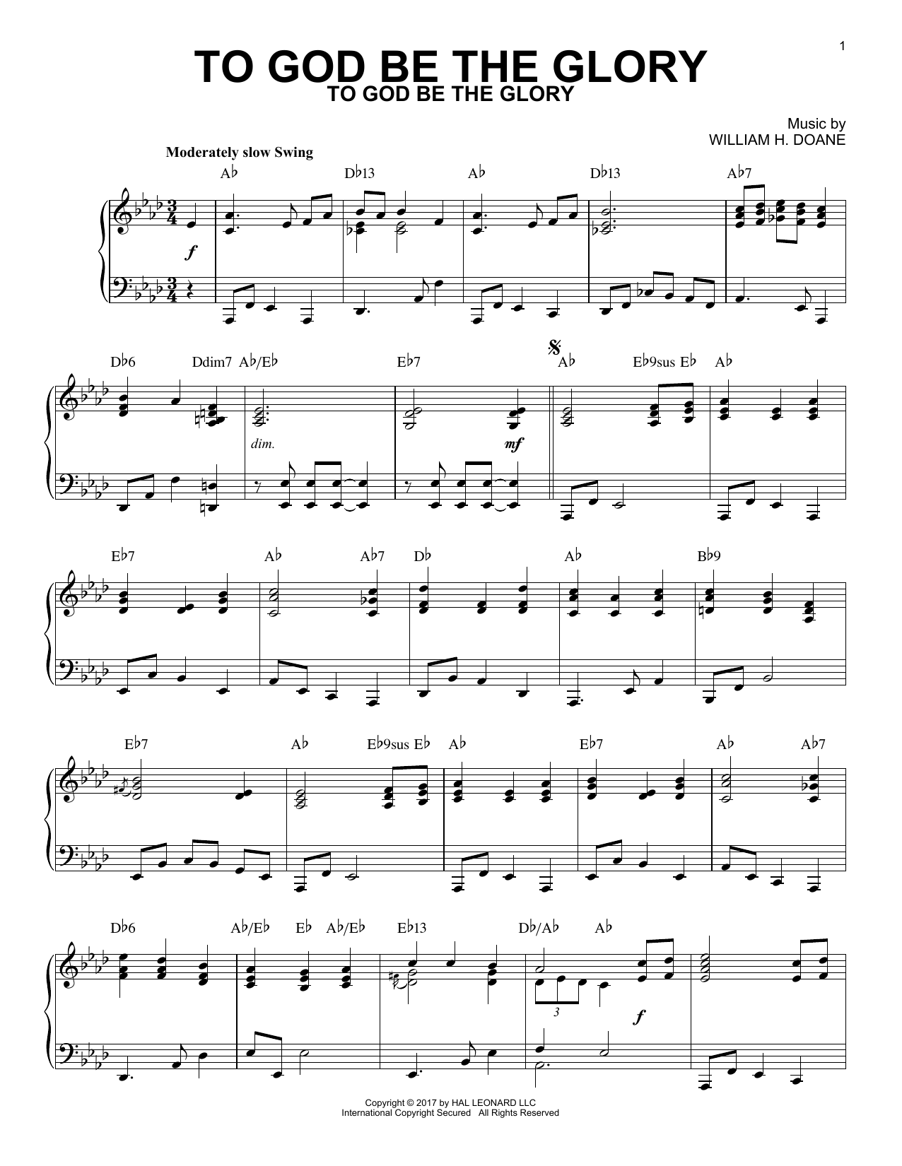 Download Fanny J. Crosby To God Be The Glory Sheet Music and learn how to play Piano PDF digital score in minutes