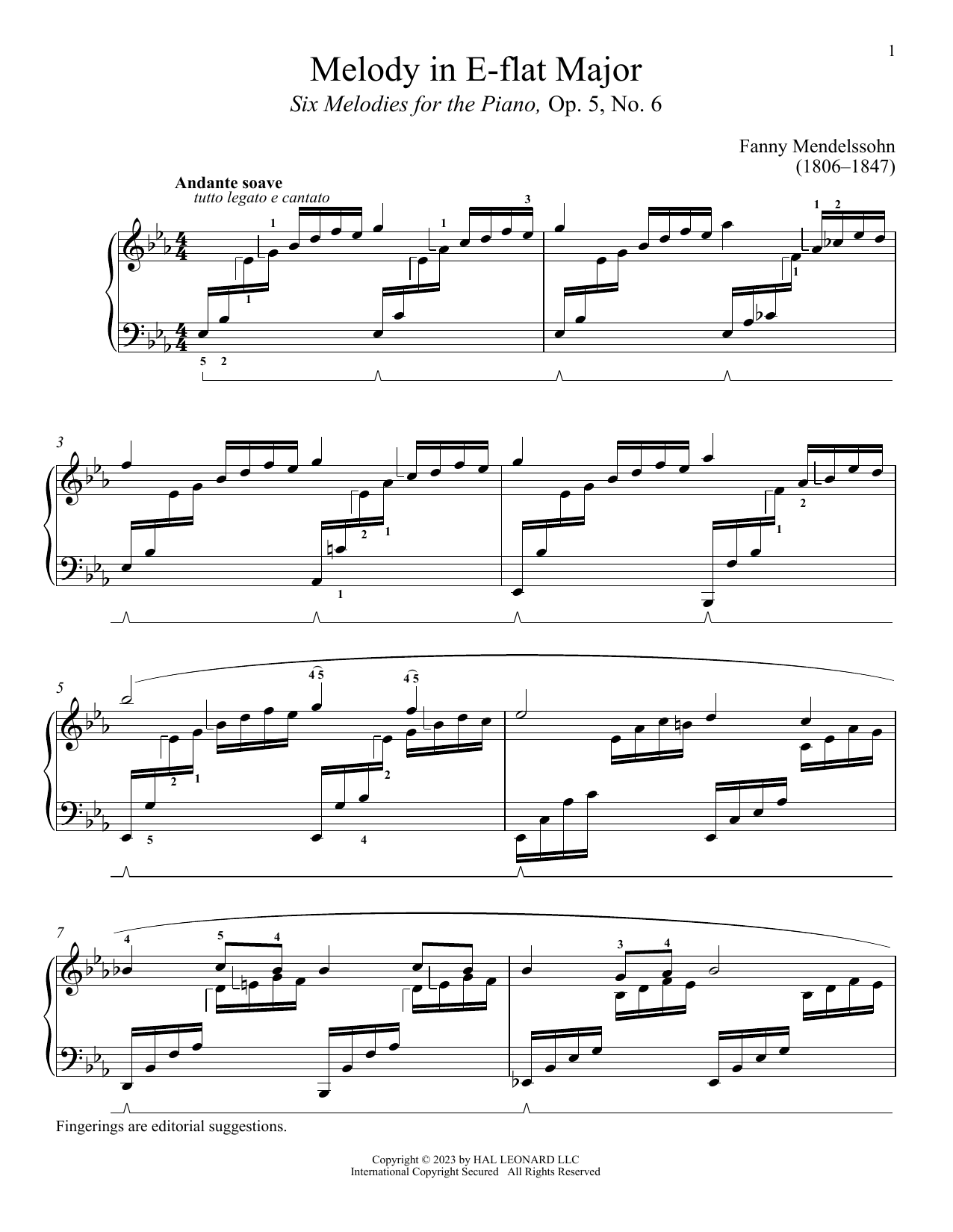 Download Fanny Mendelssohn Andante soave Sheet Music and learn how to play Piano Solo PDF digital score in minutes