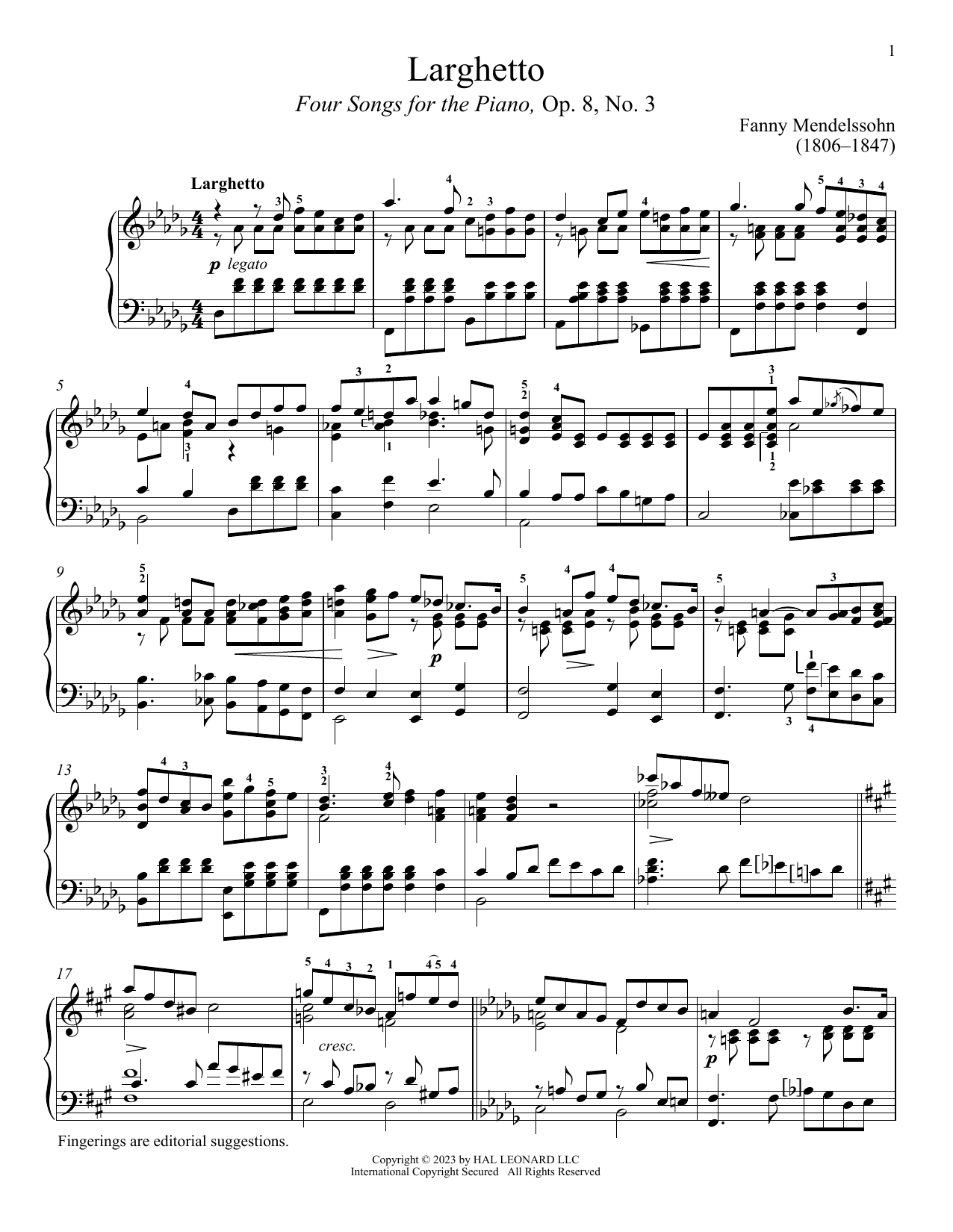 Download Fanny Mendelssohn Larghetto Sheet Music and learn how to play Piano Solo PDF digital score in minutes