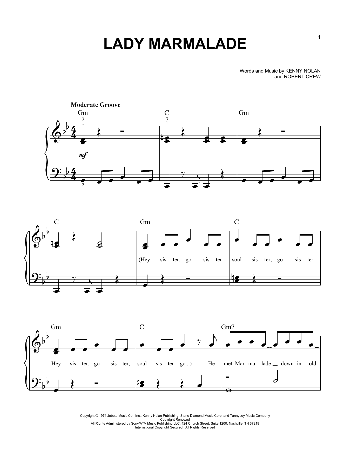 Download Patti LaBelle Lady Marmalade Sheet Music and learn how to play Easy Piano PDF digital score in minutes