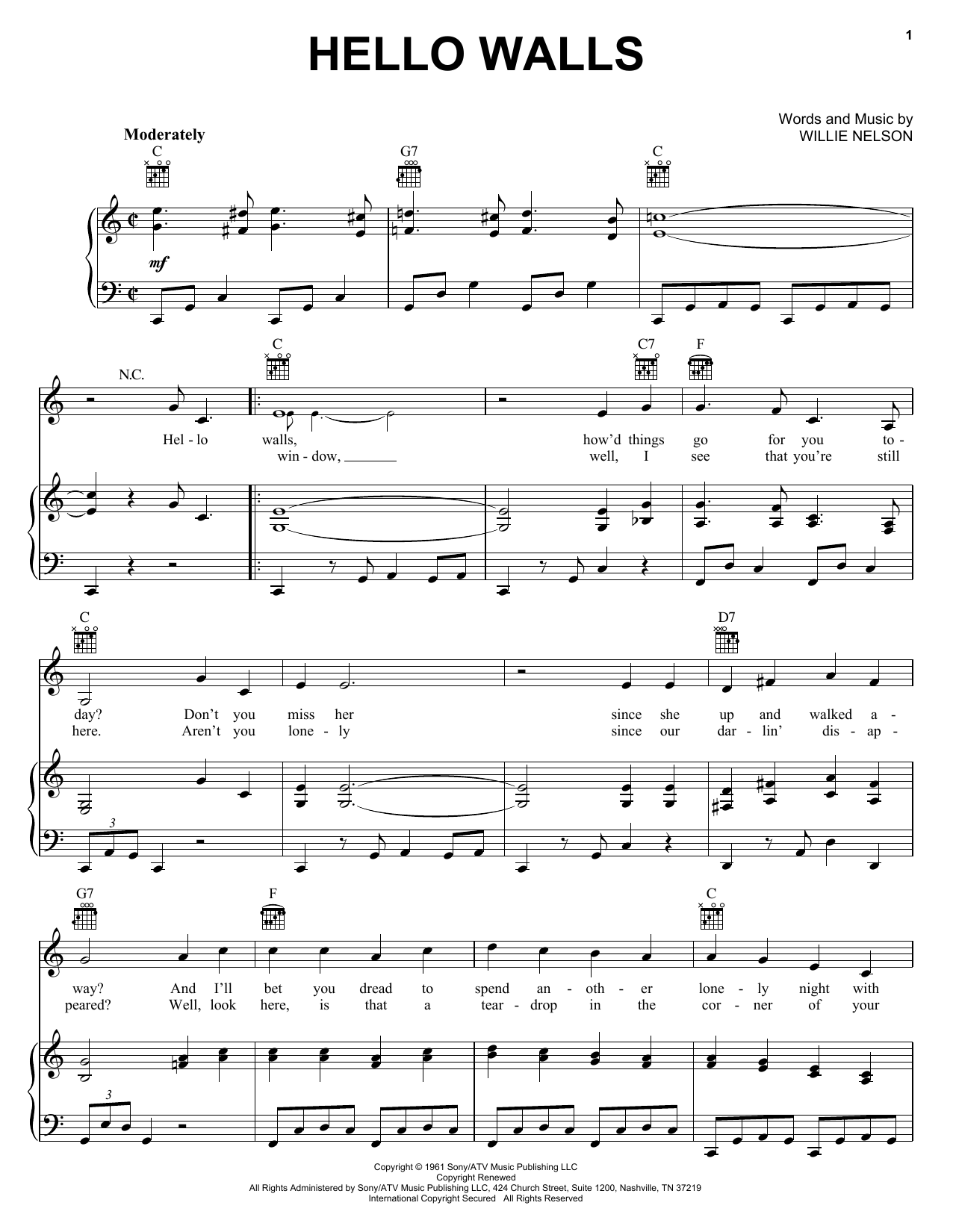 Download Faron Young Hello Walls Sheet Music and learn how to play Real Book – Melody, Lyrics & Chords PDF digital score in minutes
