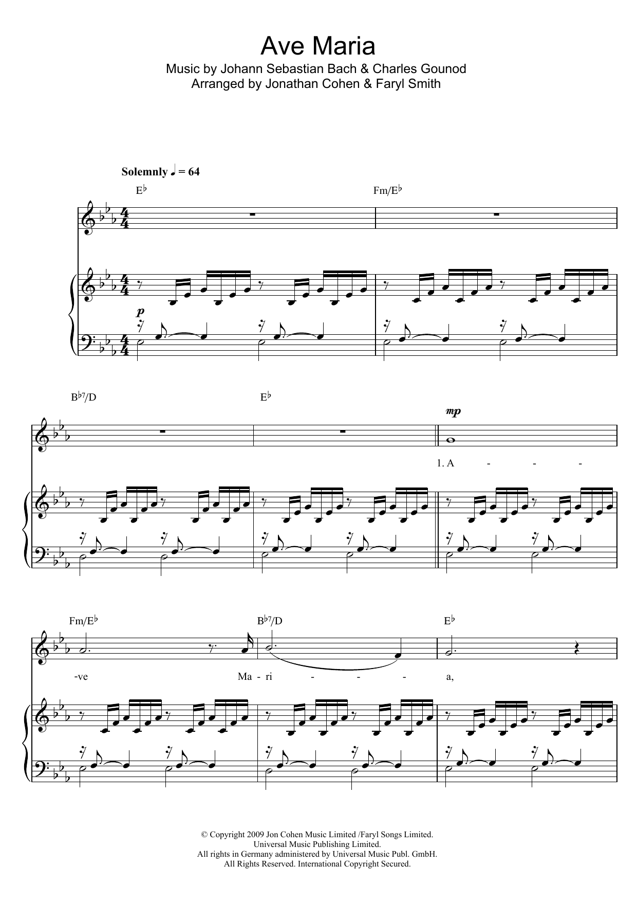 Download Faryl Smith Ave Maria Sheet Music and learn how to play Piano & Vocal PDF digital score in minutes