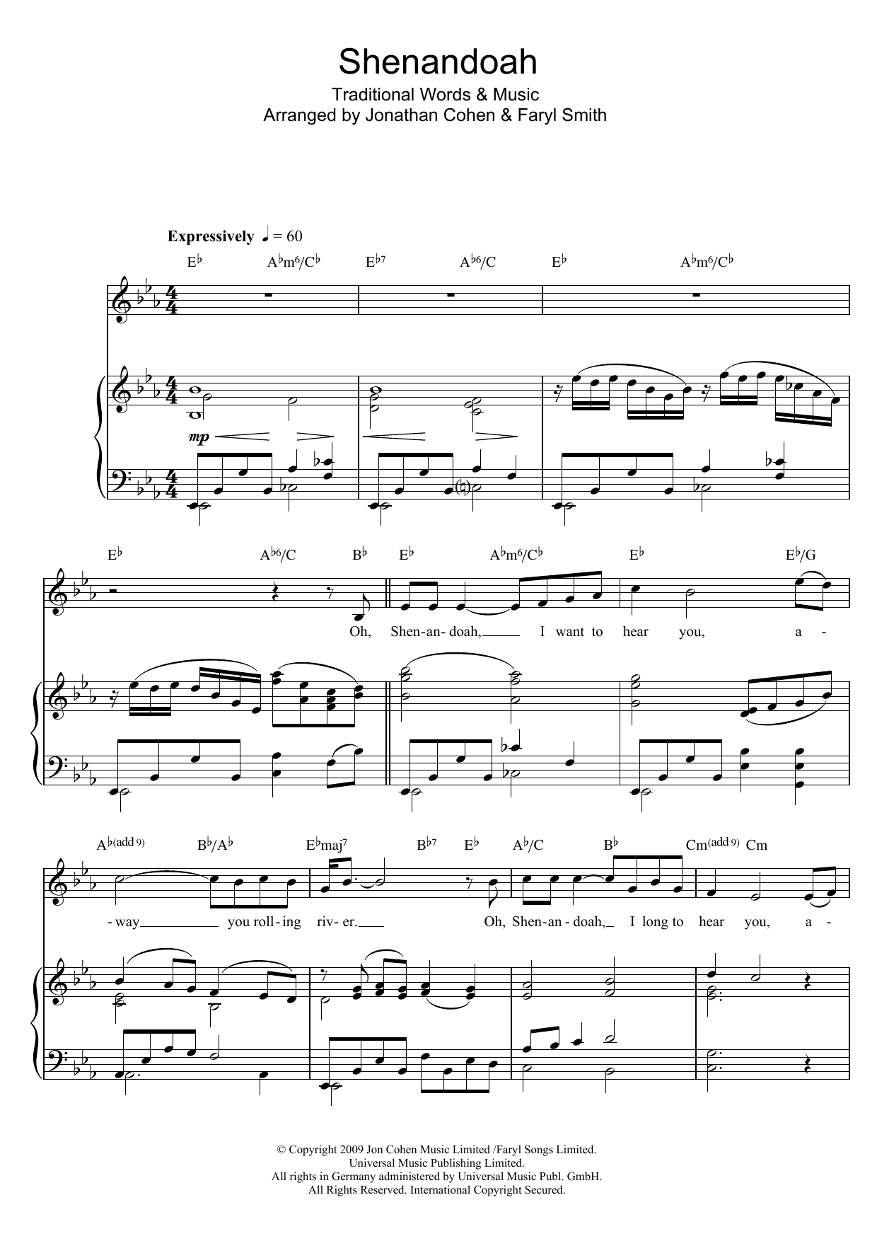 Download Faryl Smith Shenandoah Sheet Music and learn how to play Piano & Vocal PDF digital score in minutes