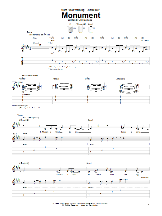 Download Fates Warning Monument Sheet Music and learn how to play Guitar Tab PDF digital score in minutes
