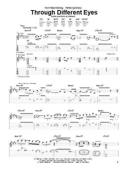 Download Fates Warning Through Different Eyes Sheet Music and learn how to play Guitar Tab PDF digital score in minutes