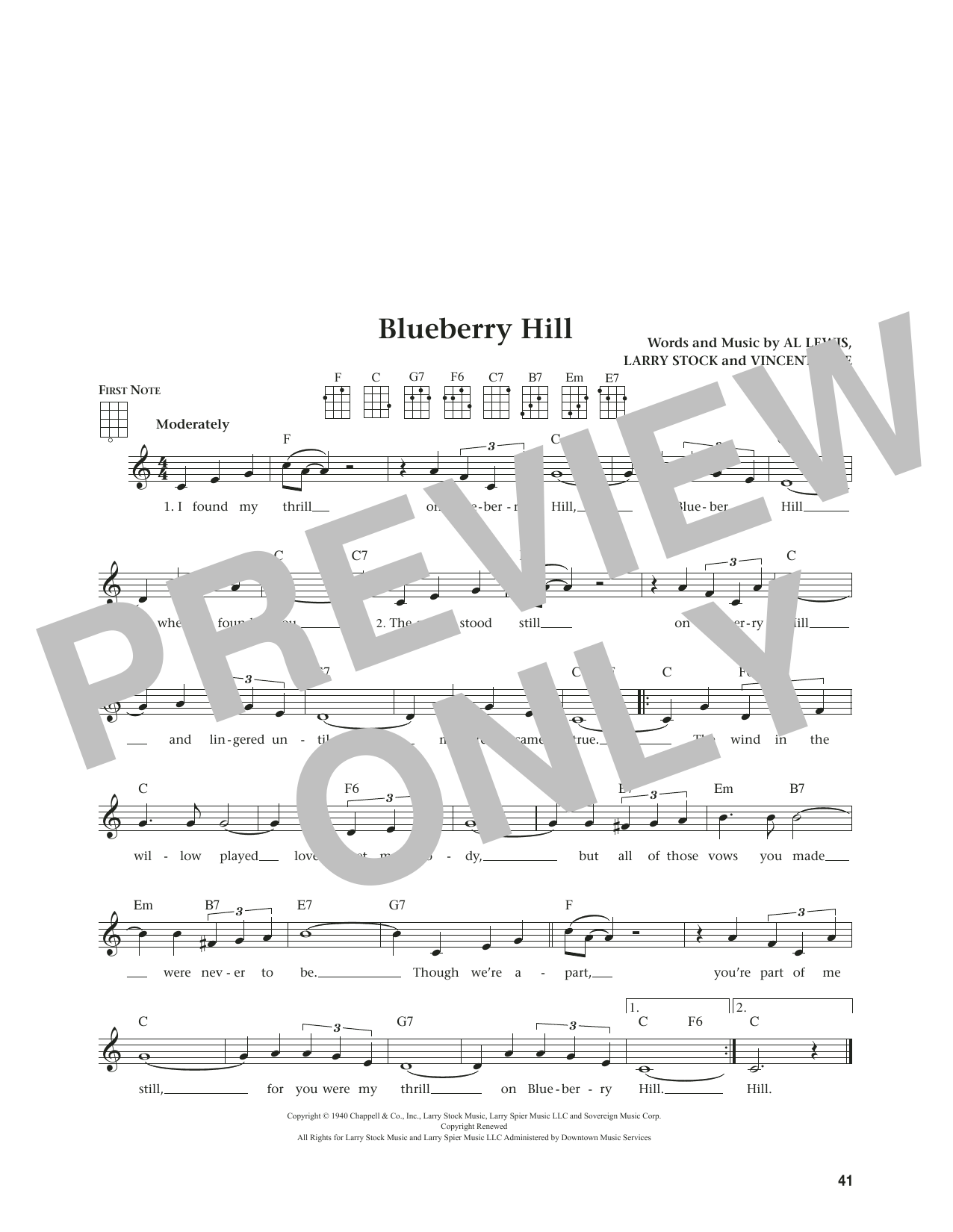 Download Fats Domino Blueberry Hill (from The Daily Ukulele) (arr. Jim Beloff) Sheet Music and learn how to play Ukulele PDF digital score in minutes