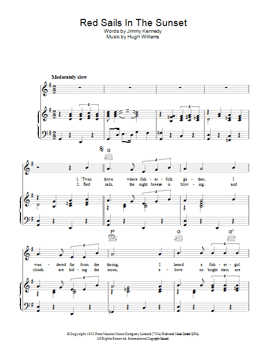 Download Fats Domino Red Sails In The Sunset Sheet Music and learn how to play Piano, Vocal & Guitar (Right-Hand Melody) PDF digital score in minutes