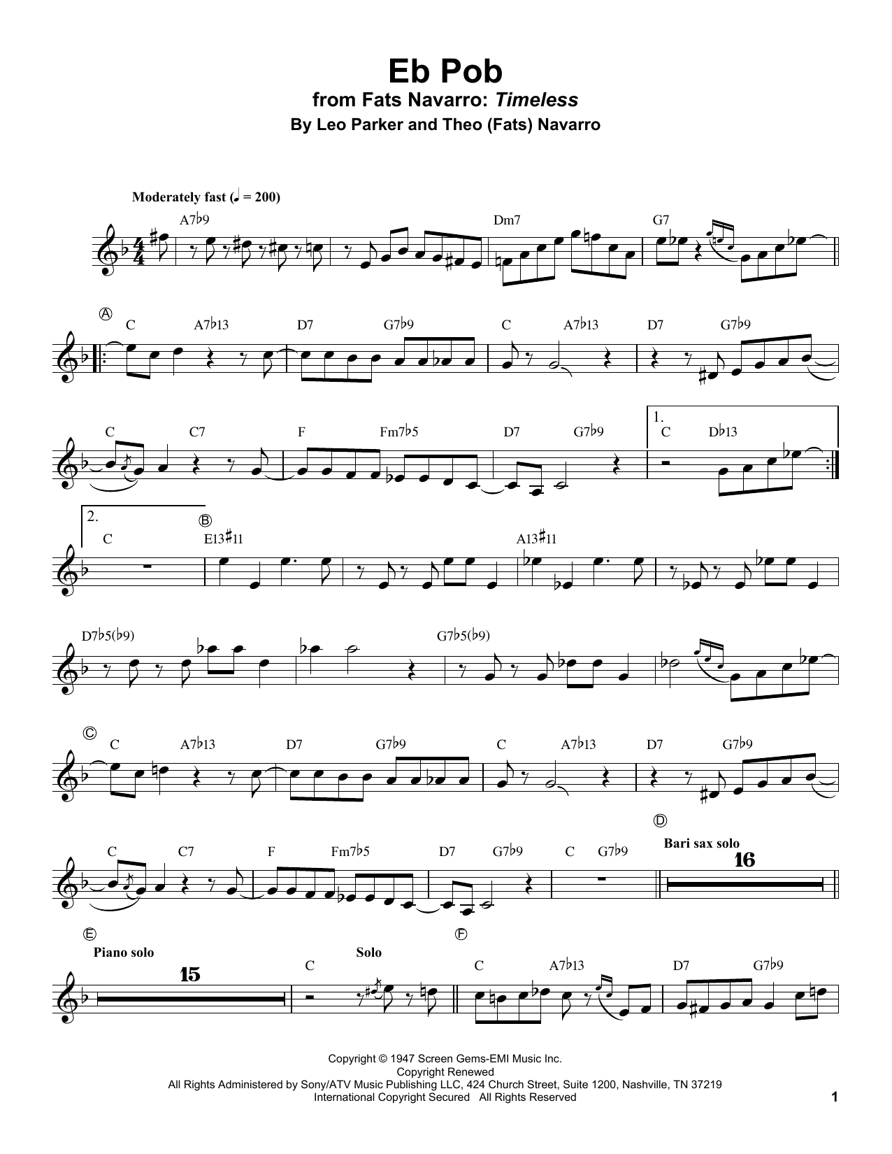 Download Leo Parker Eb Pob Sheet Music and learn how to play Trumpet Transcription PDF digital score in minutes
