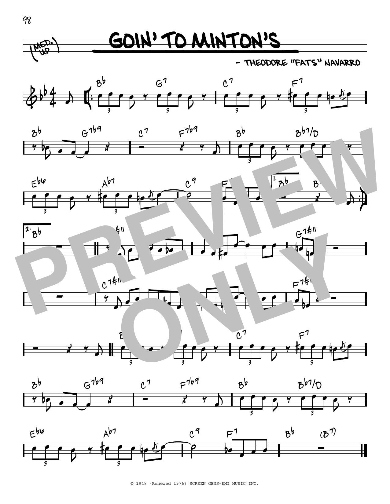Download Fats Navarro Goin' To Minton's Sheet Music and learn how to play Real Book – Melody & Chords PDF digital score in minutes