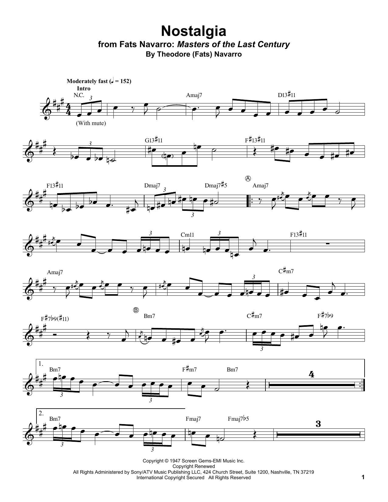 Download Arturo Sandoval Nostalgia Sheet Music and learn how to play Trumpet Transcription PDF digital score in minutes