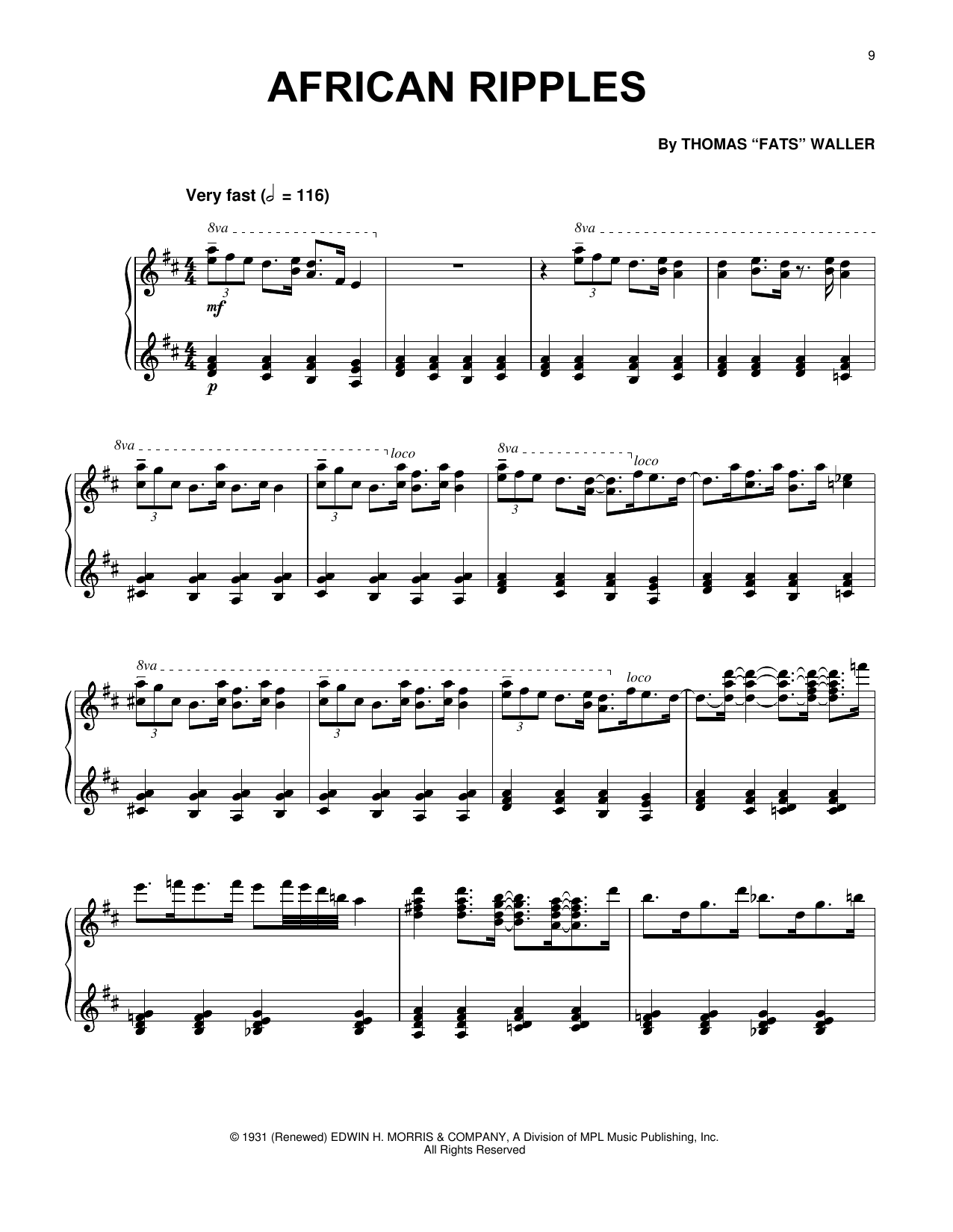 Download Fats Waller African Ripples Sheet Music and learn how to play Piano Solo PDF digital score in minutes